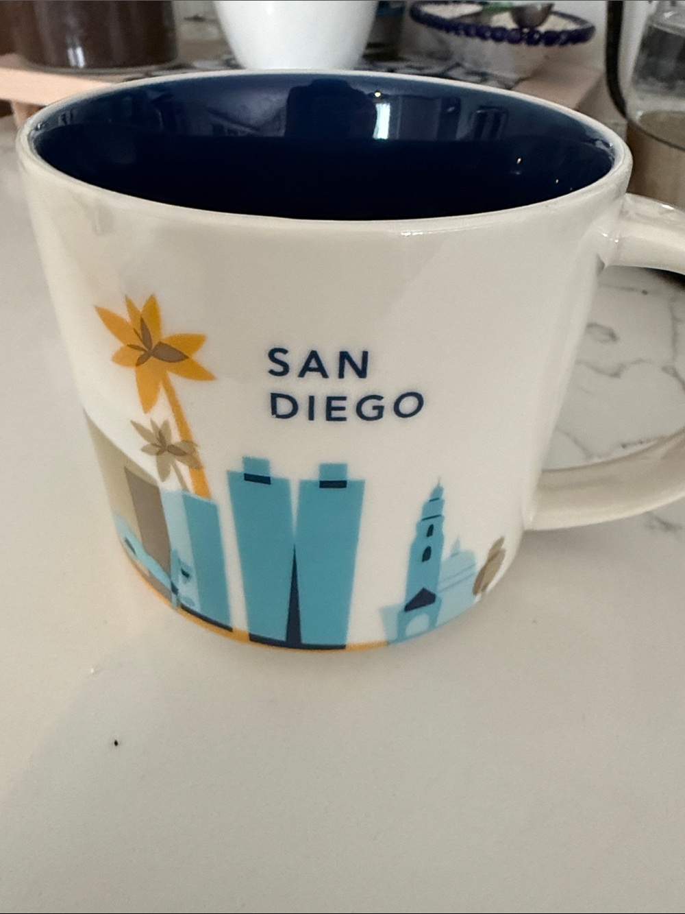 Starbucks San Diego Ceramic Mug - White, Blue, Yellow